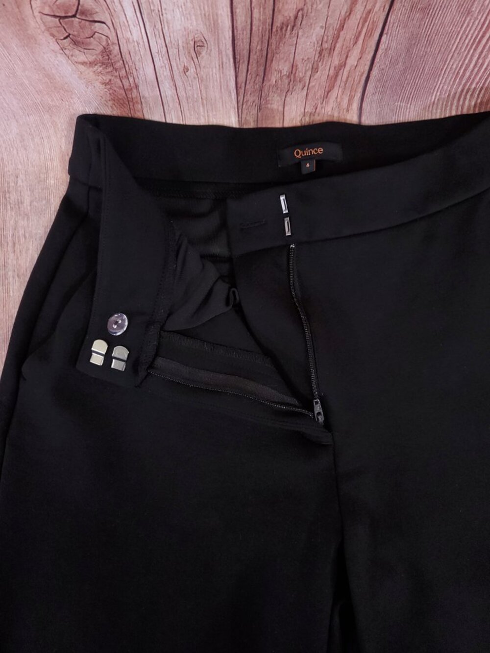 Quince Womens Size 4 Ultra Stretch Ponte Trousers Black Wide Leg High Rise Pants - Picture 4 of 14